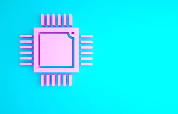 Pink Computer Processor Met Microcircuits Cpu Pictogram Geïsoleerd Blauwe Achtergrond — Stockfoto