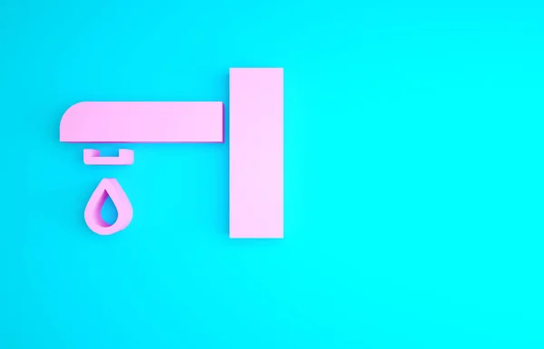 Pink Water Tap Icon Isolated Blue Background Minimalism Concept Illustration — Stock Photo, Image