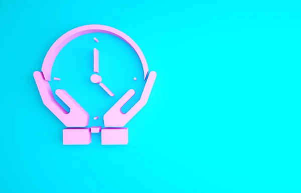 Pinkfarbenes Uhr Symbol Auf Blauem Hintergrund Zeitsymbol Minimalismus Konzept Illustration — Stockfoto