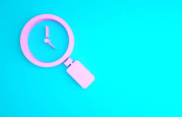 Lupa Rosa Com Ícone Relógio Isolado Fundo Azul Conceito Minimalismo — Fotografia de Stock