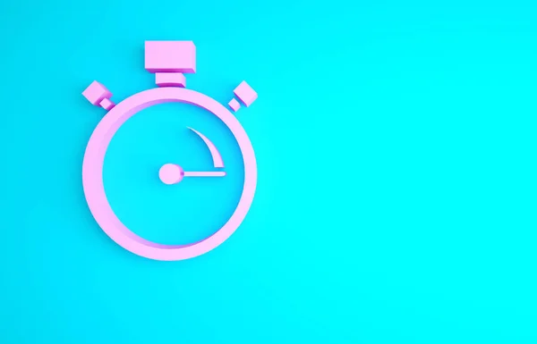 Pink Stopwatch Icoon Geïsoleerd Blauwe Achtergrond Tijdklok Teken Chronometerteken Minimalisme — Stockfoto