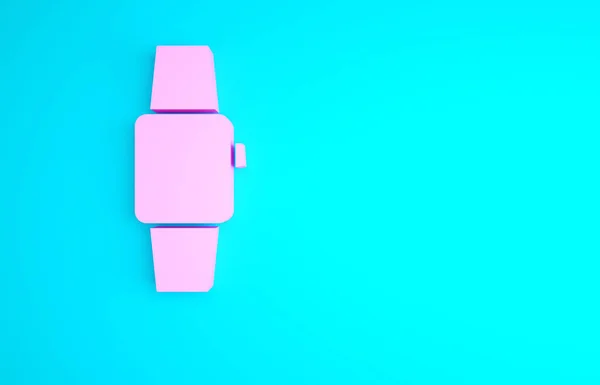 Розовый Значок Smartwatch Выделен Синем Фоне Концепция Минимализма Рендеринг — стоковое фото