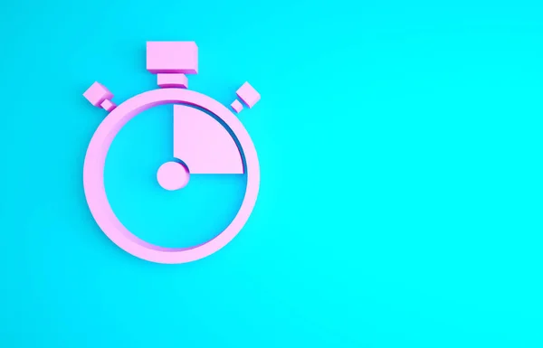 Ícone Pink Stopwatch Isolado Fundo Azul Sinal Temporizador Assinatura Cronómetro — Fotografia de Stock