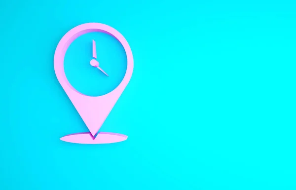 Ubicación Rosa Con Icono Reloj Aislado Sobre Fondo Azul Concepto — Foto de Stock