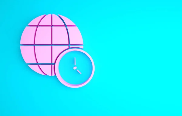 Icono Del Tiempo Pink World Aislado Sobre Fondo Azul Reloj — Foto de Stock