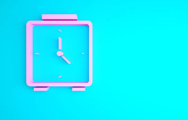 ピンクの目覚まし時計のアイコンは青の背景に隔離された 目を覚ます 概念を取得します 時間表示だ 最小限の概念 3Dイラスト3Dレンダリング — ストック写真