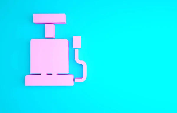 Pink Car Air Pump Icon Isolated Blue Background Minimalism Concept — Stock Photo, Image