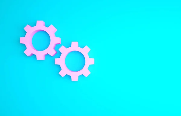 Pink Gear icon isolated on blue background. Cogwheel gear settings sign. Cog symbol. Minimalism concept. 3d illustration 3D render.