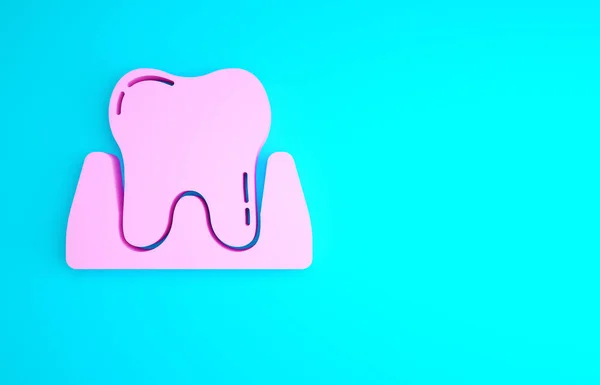 Pink Tooth Icon Isolated Blue Background Tooth Symbol Dentistry Clinic — Stock Photo, Image