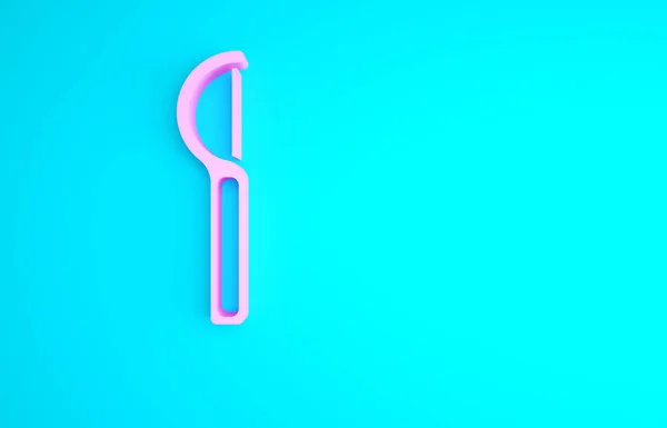 Рожева Піктограма Зубної Нитки Ізольована Синьому Фоні Концепція Мінімалізму Ілюстрація — стокове фото