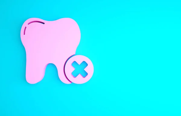 Pink Tooth Caries Icon Isolated Blue Background Tooth Decay Minimalism — Stock Photo, Image