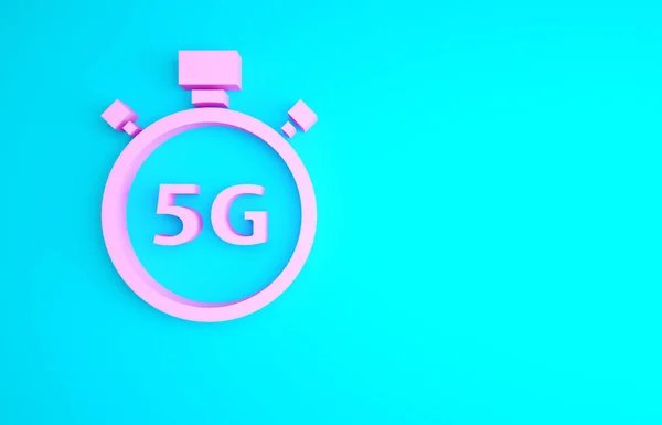 青の背景に5Gアイコンでピンクのデジタル速度計のコンセプト グローバルネットワーク高速接続データレート技術 最小限の概念 3Dイラスト3Dレンダリング — ストック写真