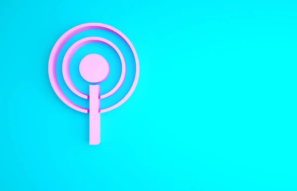 Pink Antenna Icon Isolated Blue Background Radio Antenna Wireless Technology — Stock Photo, Image