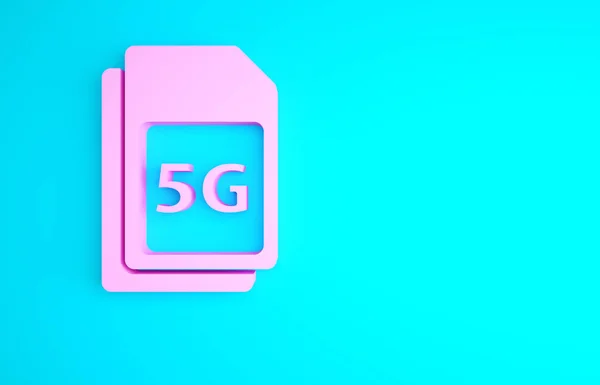 Różowa Ikona Karty Sim Izolowana Niebieskim Tle Mobilne Bezprzewodowe Technologie — Zdjęcie stockowe