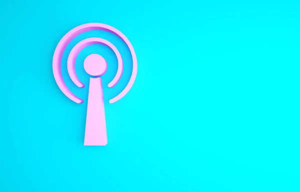 Pinkfarbenes Antennensymbol Isoliert Auf Blauem Hintergrund Funkantenne Drahtlos Technologie Und — Stockfoto