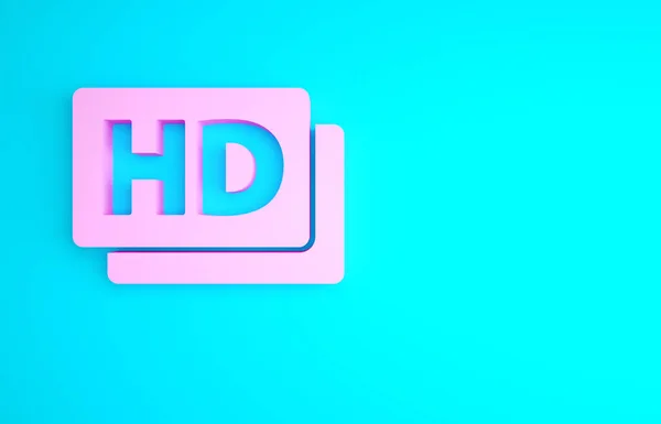 粉色Hd胶卷 镜框图标隔离在蓝色背景 最低纲领的概念 3D渲染3D插图 — 图库照片