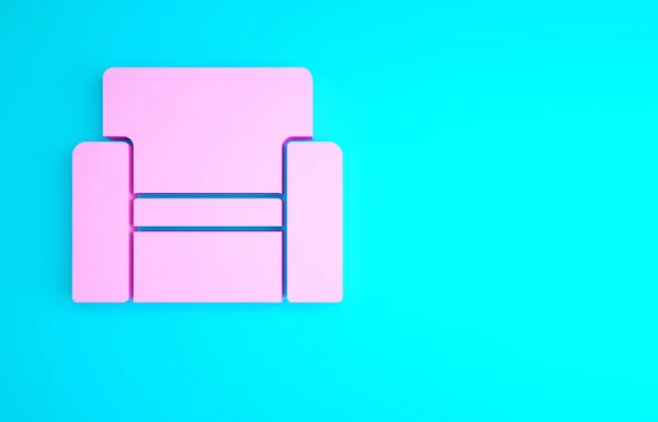 青色の背景にピンクのシネマチェアアイコンが孤立しています 最小限の概念 3Dイラスト3Dレンダリング — ストック写真