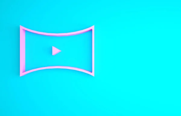 ピンクオンライン再生ビデオアイコンは青の背景に隔離されています プレイサイン付きのフィルムストリップ 最小限の概念 3Dイラスト3Dレンダリング — ストック写真