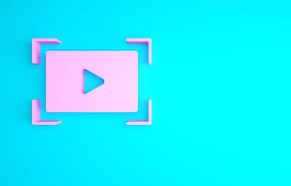 Różowy Online Grać Ikonę Wideo Izolowane Niebieskim Tle Pasek Tabliczką — Zdjęcie stockowe