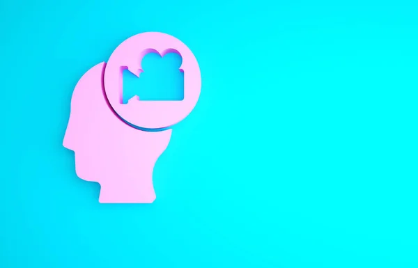 Pink Head Іконою Камери Ізольованою Синьому Фоні Відеокамера Кінознак Кінопроектор — стокове фото