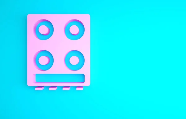 粉色煤气炉图标隔离在蓝色背景 Cooktop标志 用四个圆形燃烧器做的滚筒 最低纲领的概念 3D渲染3D插图 — 图库照片