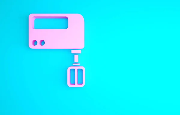 Pink Electric Mixer Icon Isolated Blue Background Kitchen Blender Minimalism — Stock Photo, Image