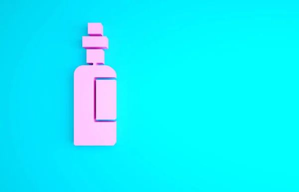 Roze Fles Olijfolie Pictogram Geïsoleerd Blauwe Achtergrond Kan Met Olijfolie — Stockfoto