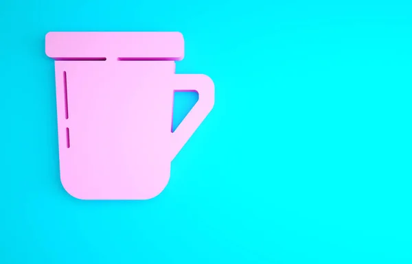 粉色咖啡杯图标隔离在蓝色背景 茶杯热饮咖啡 最低纲领的概念 3D渲染3D插图 — 图库照片