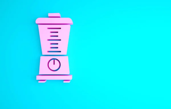粉色搅拌机图标隔离在蓝色背景 厨房电动固定搅拌机与碗 煮平底锅 鸡尾酒或果汁 最低纲领的概念 3D渲染3D插图 — 图库照片