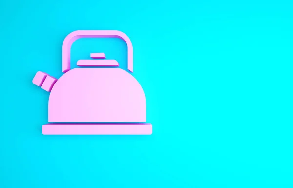 Rosafarbener Wasserkocher Mit Henkelsymbol Auf Blauem Hintergrund Teekanne Vorhanden Minimalismus — Stockfoto