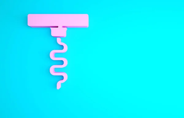 Pink Wine Corkscrew Icon Isolated Blue Background Minimalism Concept Illustration — Stock Photo, Image