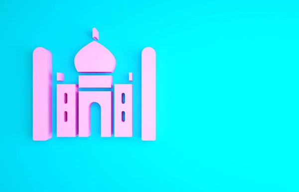 Pink Taj Mahal Mausoleum Agra Indiaicon Geïsoleerd Blauwe Achtergrond Minimalisme — Stockfoto