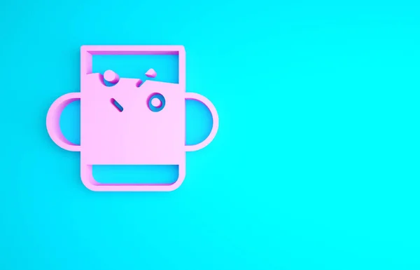 Pink Cup Chá Folha Ícone Isolado Fundo Azul Conceito Minimalismo — Fotografia de Stock