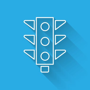 Beyaz çizgi trafik ışığı ikonu uzun gölgeli izole edildi. Vektör.