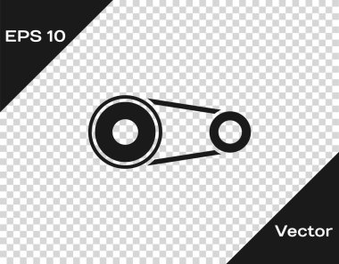 Şeffaf arkaplanda siyah zamanlama kemer kiti simgesi izole edildi. Vektör.