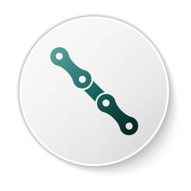 Beyaz arkaplanda yeşil araba zinciri simgesi izole edildi. Beyaz daire düğmesi. Vektör.