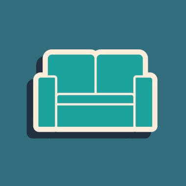 Yeşil sinema koltuğu simgesi yeşil arkaplanda izole edildi. Uzun gölge tarzı. Vektör.