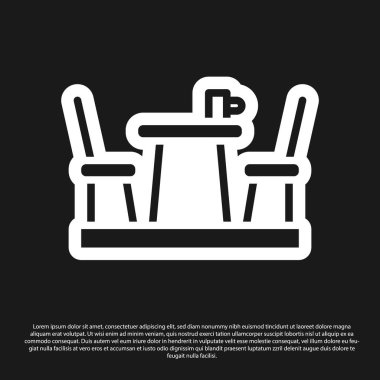 Siyah Fransız kafe simgesi siyah arkaplanda izole edilmiş. Sokak kafesi. Masa ve sandalyeler. Vektör.