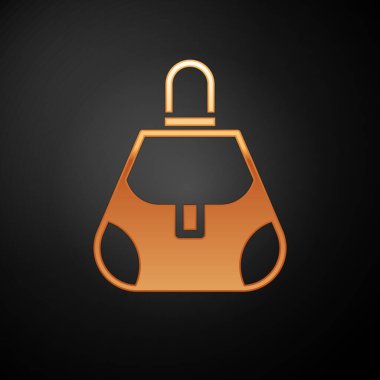 Altın El Çantası simgesi siyah arkaplanda izole edildi. Kadın el çantası işareti. Glamour günlük bagaj sembolü. Vektör.