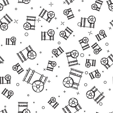 Namlu simgesindeki siyah çizgi radyoaktif atık beyaz arka planda izole edilmiş pürüzsüz desen. Zehirli atık fıçısı. Radyoaktif atık emisyonları, çevre kirliliği. Vektör.