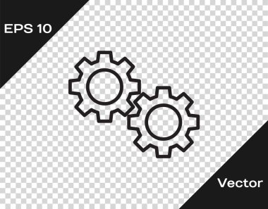 Siyah çizgi dişli simgesi şeffaf arkaplanda izole edildi. Çarklı teçhizat ayarları. İşçi sembolü. Vektör.