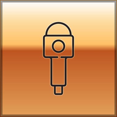 Siyah çizgi mikrofon simgesi altın arka planda izole edildi. Radyodaki mikrofondan. Sözcü işareti. Vektör.