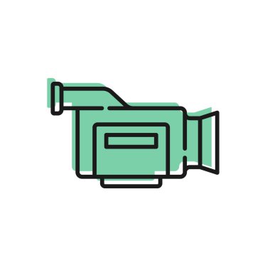 Siyah çizgi sinema kamerası simgesi beyaz arkaplanda izole edildi. Video kamera. Film tabelası. Film projektörü. Vektör.