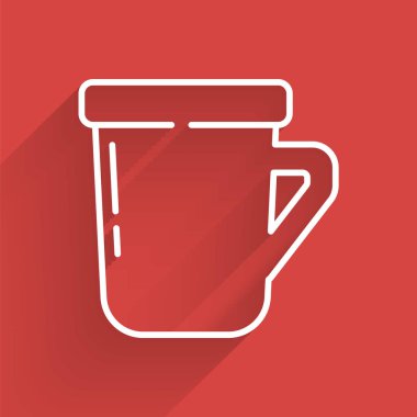 Beyaz çizgi kahve fincanı ikonu uzun gölgeli. Çay fincanı. Sıcak içecek kahvesi. Vektör.