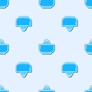 Mavi çizgi Citrus meyve sıkacağı ikonu gri arkaplandaki pürüzsüz deseni izole etti. Vektör.