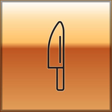 Altın arka planda siyah çizgi bıçak ikonu izole edildi. Çatal bıçak sembolü. Vektör.