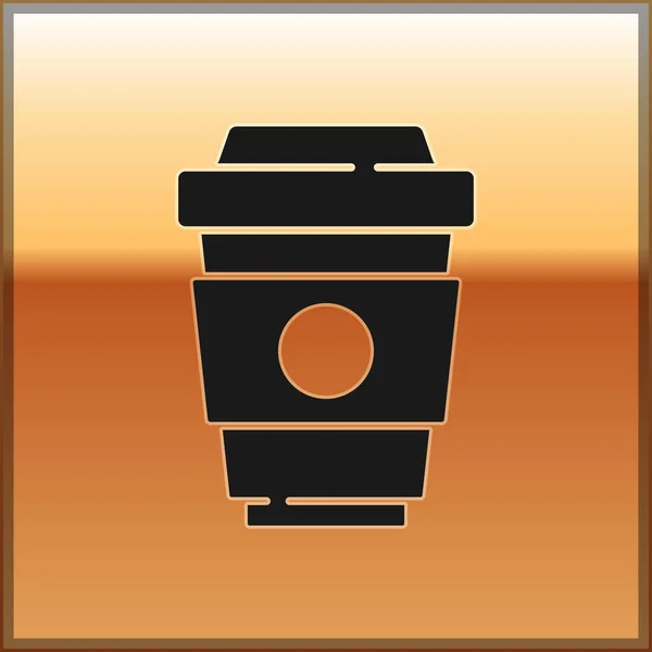 Taza Café Negro Para Icono Aislado Sobre Fondo Oro Vector — Vector de stock