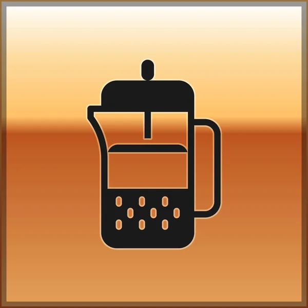 Black French Press Icon Isolated Gold Background Vector — Stock Vector