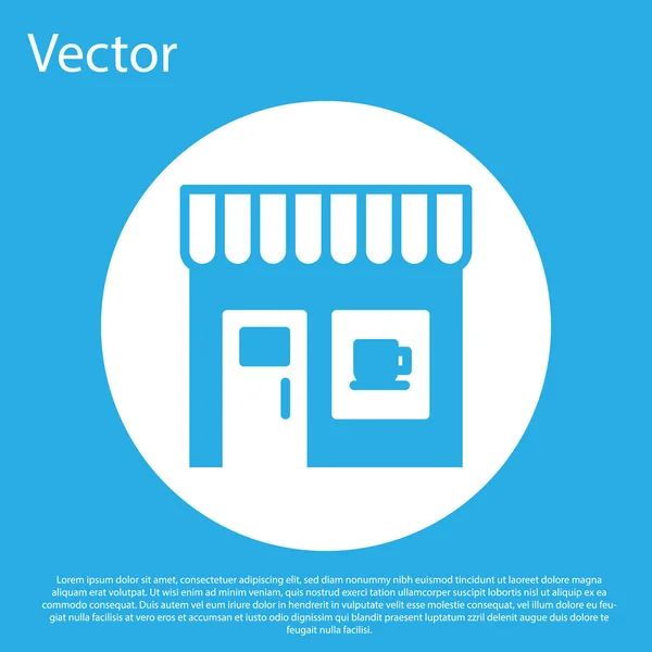 青色の背景に隔離されたブルーコーヒーショップアイコン 白い丸ボタン ベクトル — ストックベクタ