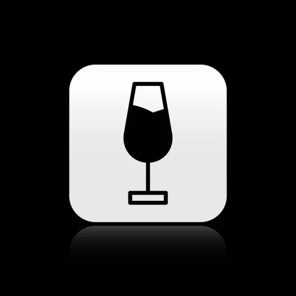 Svart Vin Glas Ikon Isolerad Svart Bakgrund Vinägerskylt Silverfyrkantig Knapp — Stock vektor